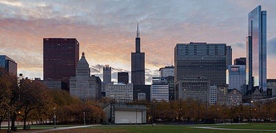 Bandshell with Chicago skyline in background