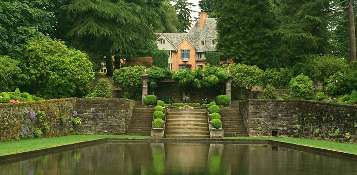 The Manor House and gardens at Lewis and Clark College. Originally, this was the family home of Lloyd Frank and was gifted to the college in 1942.