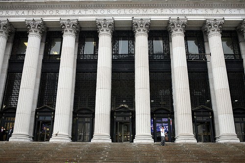 Front of the post office, with its famous motto (www.scoutingny.com)