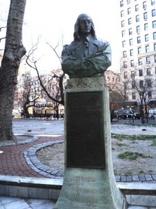 Peter Stuyvesant memorial bust at St. Mark's in-the-Bowery (image from Historic Markers Database)