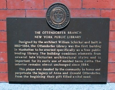 Historic marker for the Ottendorfer Branch of the NYPL (image from Historic Markers Database)