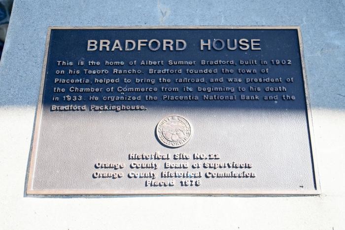 Historical marker at the Bradford House.