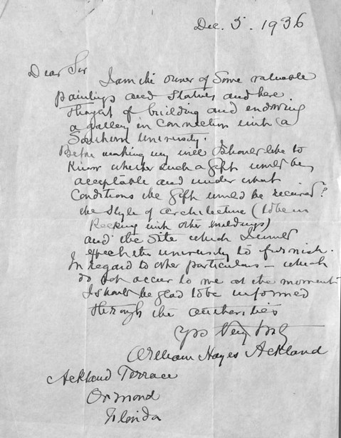 The museum is named after Hayes Ackland (1855-1940), who decided to bequest funds to Duke University to build an art museum. However, in 1941, Duke refused the money owing to Ackland's request to be buried within the museum.