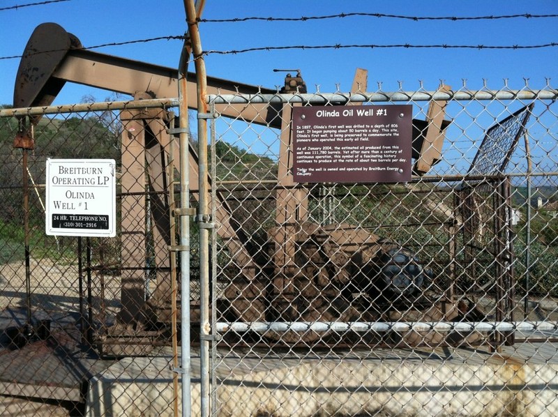Olinda Oil Well #1 that first went into operation in 1897 and is still pumping oil.