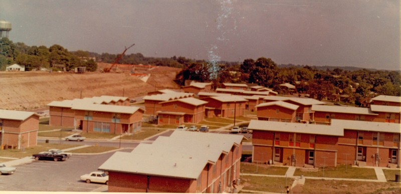 Fayette Place, a public housing project developed in the Hayti neighborhood in 1967. This area was demolished in 2009. Photo housed at Durham County Library.