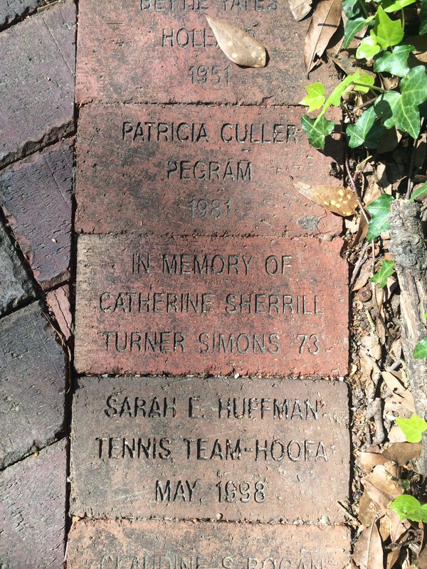 These bricks are in memory and honor of alums and faculty at Meredith College. They lay between Joyner Hall, Harris Hall, and Carlyle Campbell Library.
