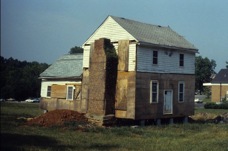 Dickson house after its move to current location in 1982, and before its full-scale restoration. Courtesy of openorangenc.org and North Carolina State University.