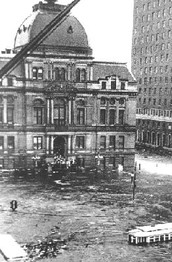 Providence suffered a major hurricane in 1938 that resulted in the flooding of the downtown area. The waterline is appears halfway up the first story in this old photo.