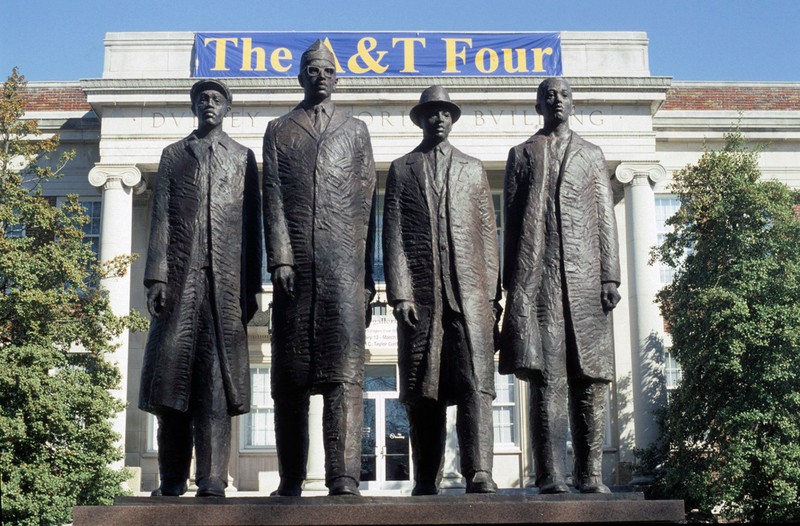From left to right: David Richmond, Franklin McCain, Ezell Blair Jr. (he later changed his name to Jibreel Khazan) and Joseph McNeil.