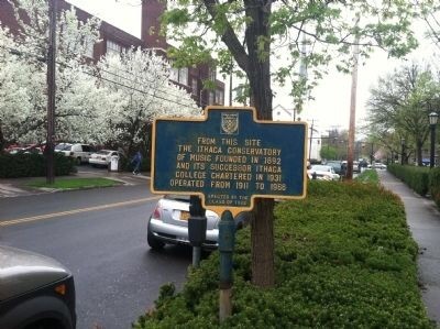 Historical marker for the Ithaca Conservatory of Music