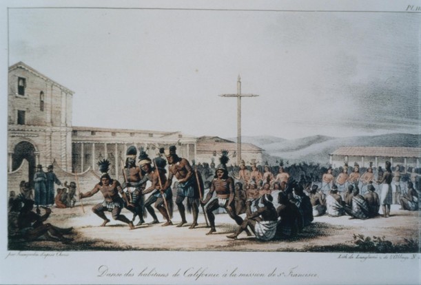 Ohlone Indians Dancing at Mission Dolores, San Francisco, by Russian artist Louis Andreyevich Choris, circa 1822 (image from the Muwekma Ohlone Tribe of the San Francisco Bay Area)