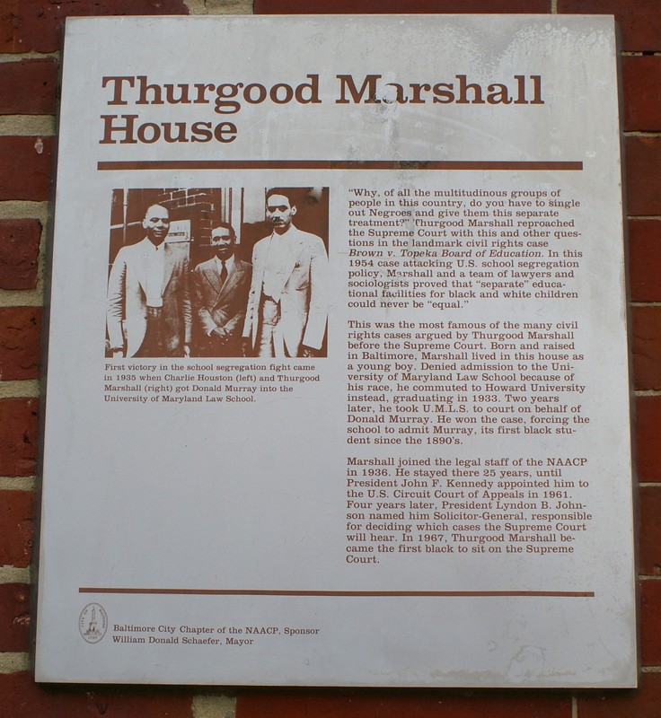 Historical Marker in front of Thurgood Marshall's childhood home.