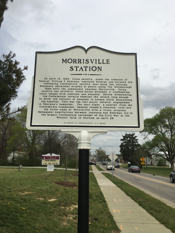 This historic marker is located next to City Hall and tells the history of Union soldiers occupy Morrisville towards the end of the war.