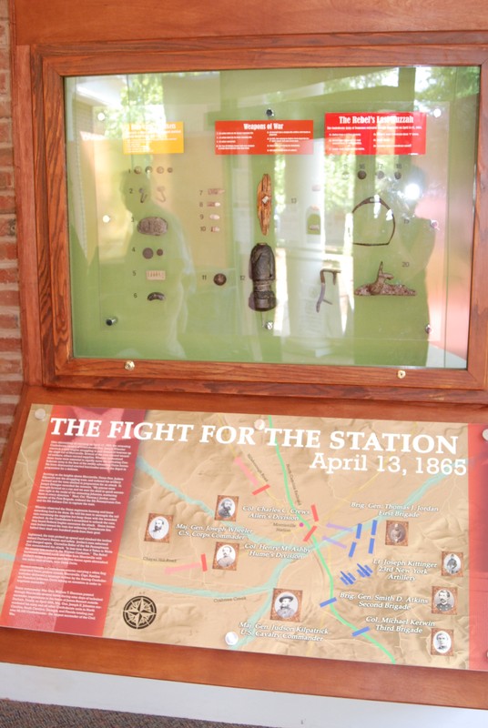 Artifacts on display and visual representation of the "The Fight for the Station" on April 13, 1865.
