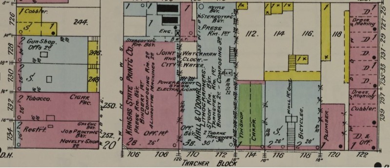 Thacher Bldg. (blue) at 110-112 Eighth Ave. on 1896 Sanborn Map p. 12