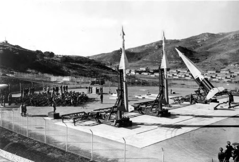 The ceremonial first public display of the Nike Hercules in the San Francisco Defense Area, on Jan. 20, 1959