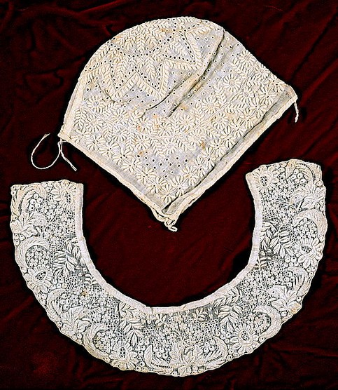 Lace cap and collar made by Antonia while in prison. 
Photo credit: Library of Congress 