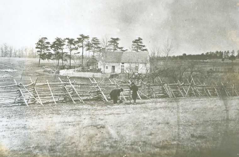 Rare wartime photograph showing the Matthews House on the battlefield