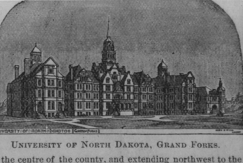 Engraving of original vision for connecting collegiate Gothic buildings on campus.