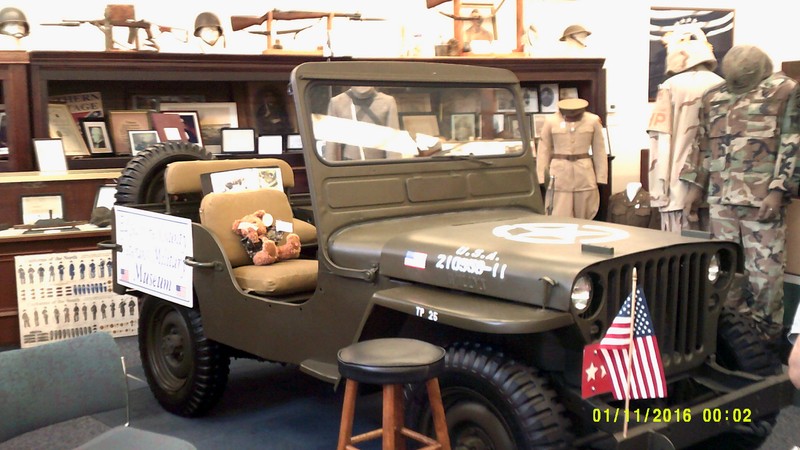1942 Willys Jeep. Donated by Joel K Bourne, and restored by the Auto Trade Department of Edgecombe Community College. This jeep is fully functional and used for parades and other civic events.