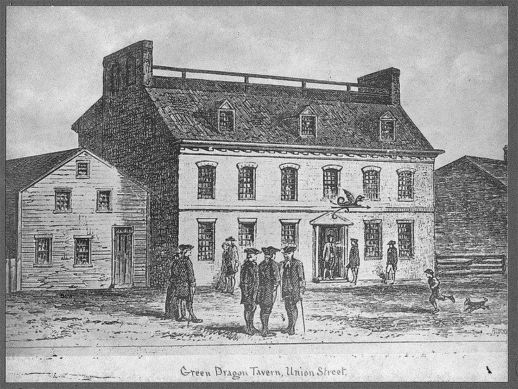 Historic image of the original Boston Green Dragon Tavern (image from the Green Dragon Tavern & Museum of California)