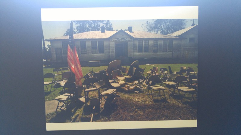 The former Princeville Town Hall  as it looked weeks after Hurricane Floyd. This is now the museum. (photo by: Kayla Greene)