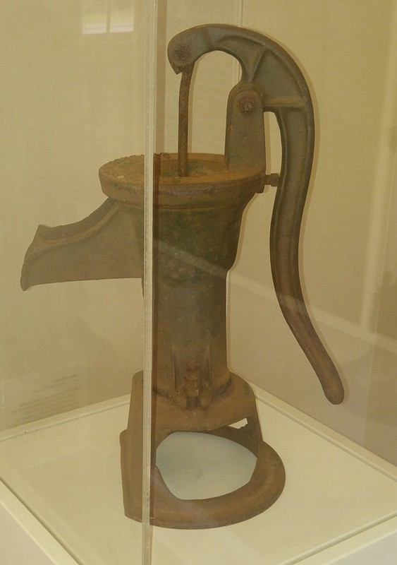 Without a town or county water supply, residents often got water from a well. Water pumps were used to pump the water from underground and pours out through the spout.  This is an example of historic artifact (Photo by: Kayla G.) 