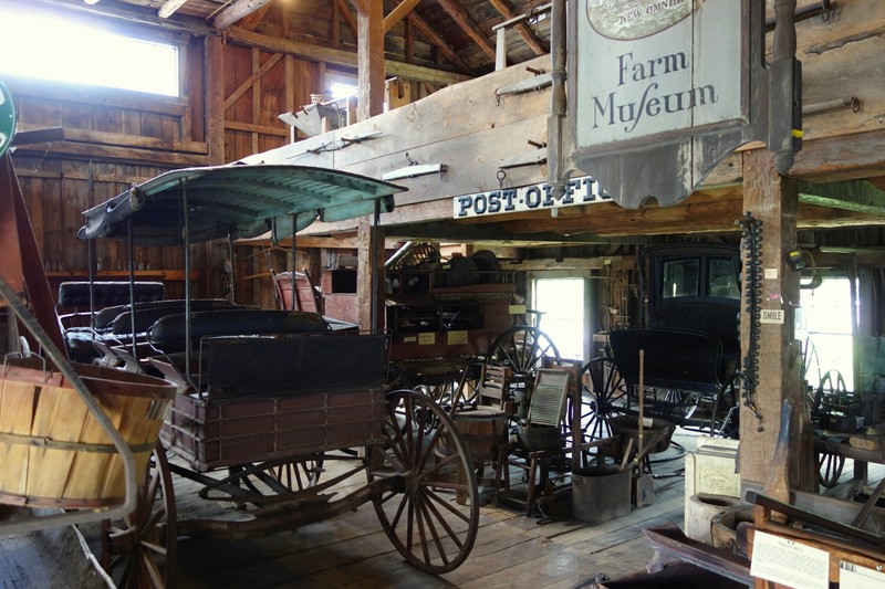 Various farm implements on display.