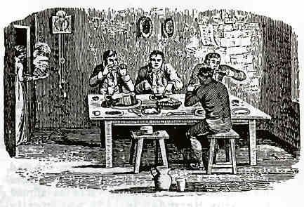 Sketch of inside the Tavern, from the Great Falls Historical Society