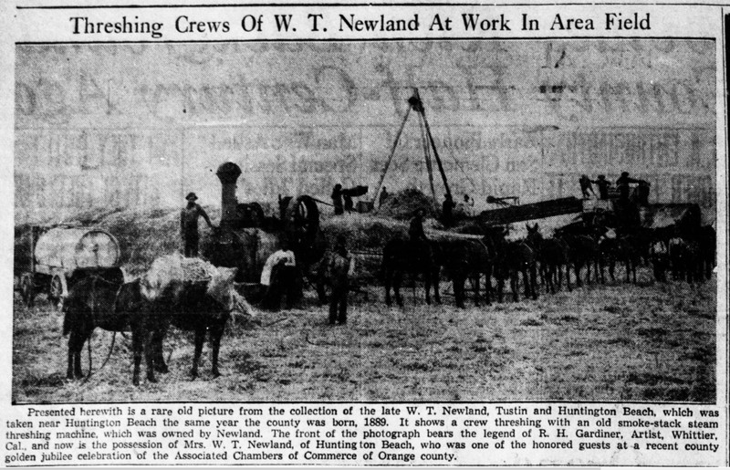 A threshing crew on the Newland rancho, circa 1889. Source: Santa Ana Register, November 22, 1939.