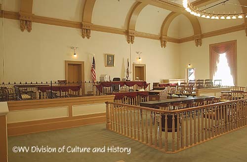 Interior of the courtroom. Image obtained from the West Virginia Division of Culture and History.