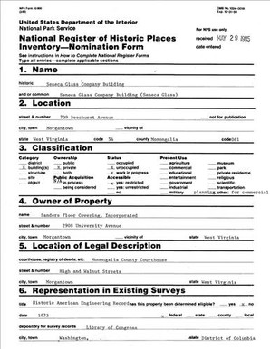 NRHP Form (Seneca Glass Company Building)