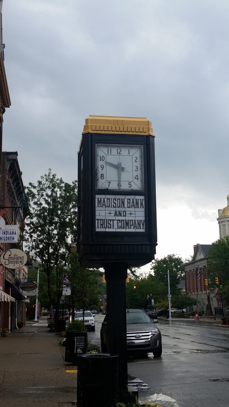 Clock located on Main Street in front of MainSource Bank.