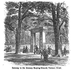 Depiction of the entrance to the Granary, 1881, with European elms which are no longer present (image from Wikimedia)