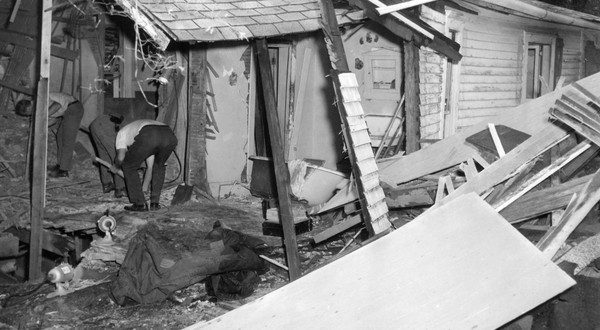 The home at 2867 Ohio St. in Omaha following the explosion. The explosion in the house killed Officer Larry Minard and critically injured officer John Tess. (Photo by Omaha Police Department)