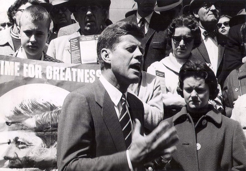 Future president John F. Kennedy gives a speech in Charleston while on the state primary campaign trail in 1960. Charleston Gazette-Mail.