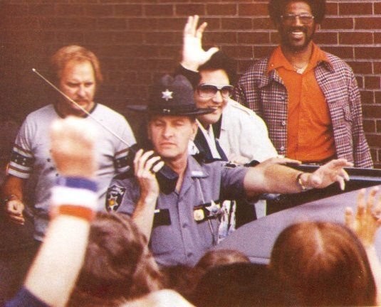 Elvis Presley leaves Charleston's Daniel Boone Hotel for a Civic Center concert in 1975.