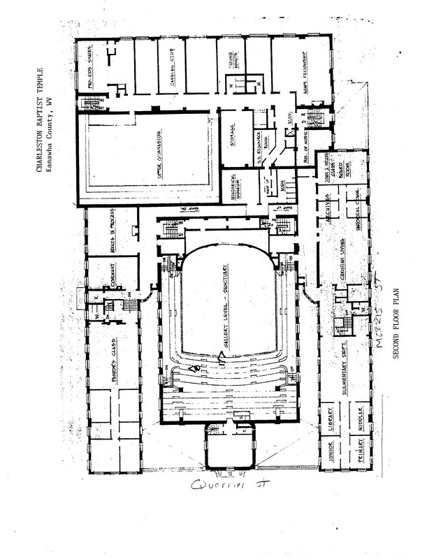 Second floor plan of Baptist Temple prior to construction. 