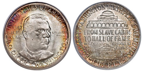 Booker T Washington commemorative half dollar issued in 1946.