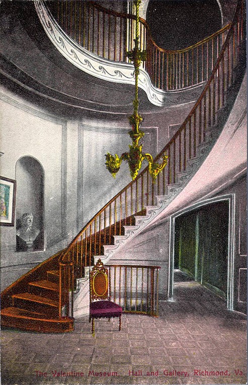 1910 postcard of the Valentine's grand staircase. Courtesy of Virginia Commonwealth University's (VCU) Digital Library.