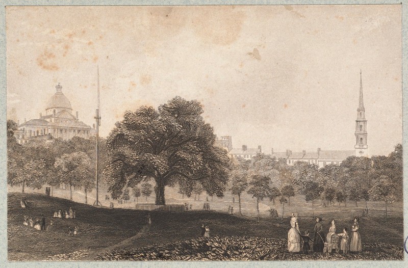 1848 engraving of Boston Common and the State House (image from the Boston Public Library)