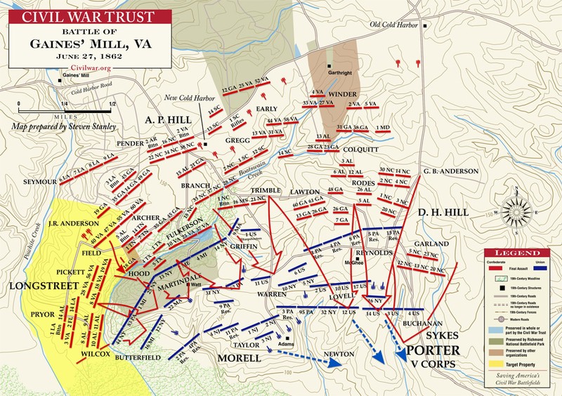 The battlefield map showing the Union defensive positions and major Confederate assaults.  