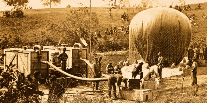 Troops inflate the observation balloons prior to the battle.