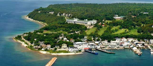 Aerial view of the island and the hotel