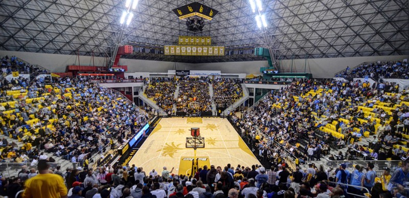 Basketball game hosted inside the Walter Pyramid