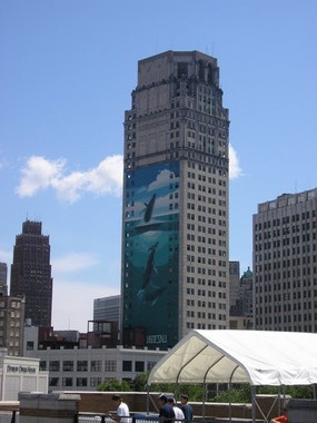 Whale mural on the side of the Broderick, completed in 1997 by artist Rober Wayland and a Detroit icon