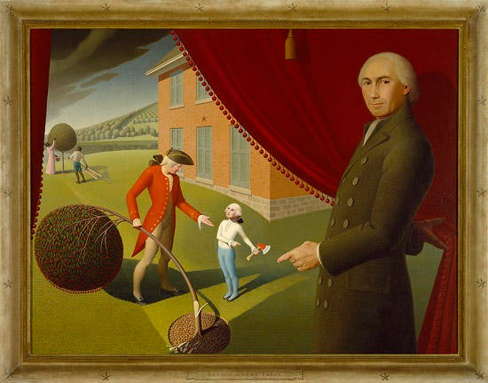 1939 painting "Parson Weem's Fable's." Depicted are Mason Weems and his story of the cherry tree