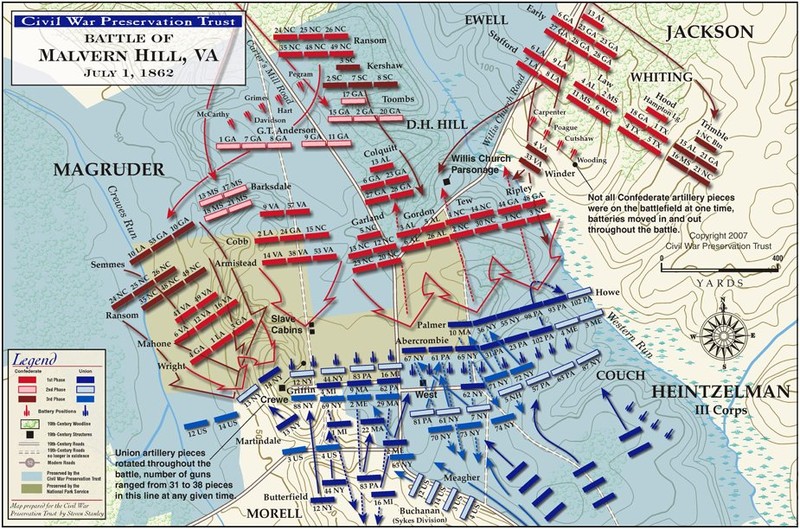 A battlefield map of Malvern Hill.