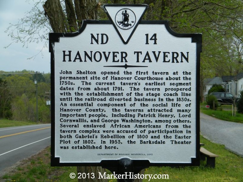 The historical marker for Hanover Tavern.