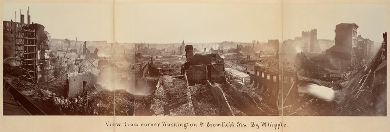 Panoramic of Washington & Bromfield following the fire of 1872 by Whipple (image from the Boston Public Library)